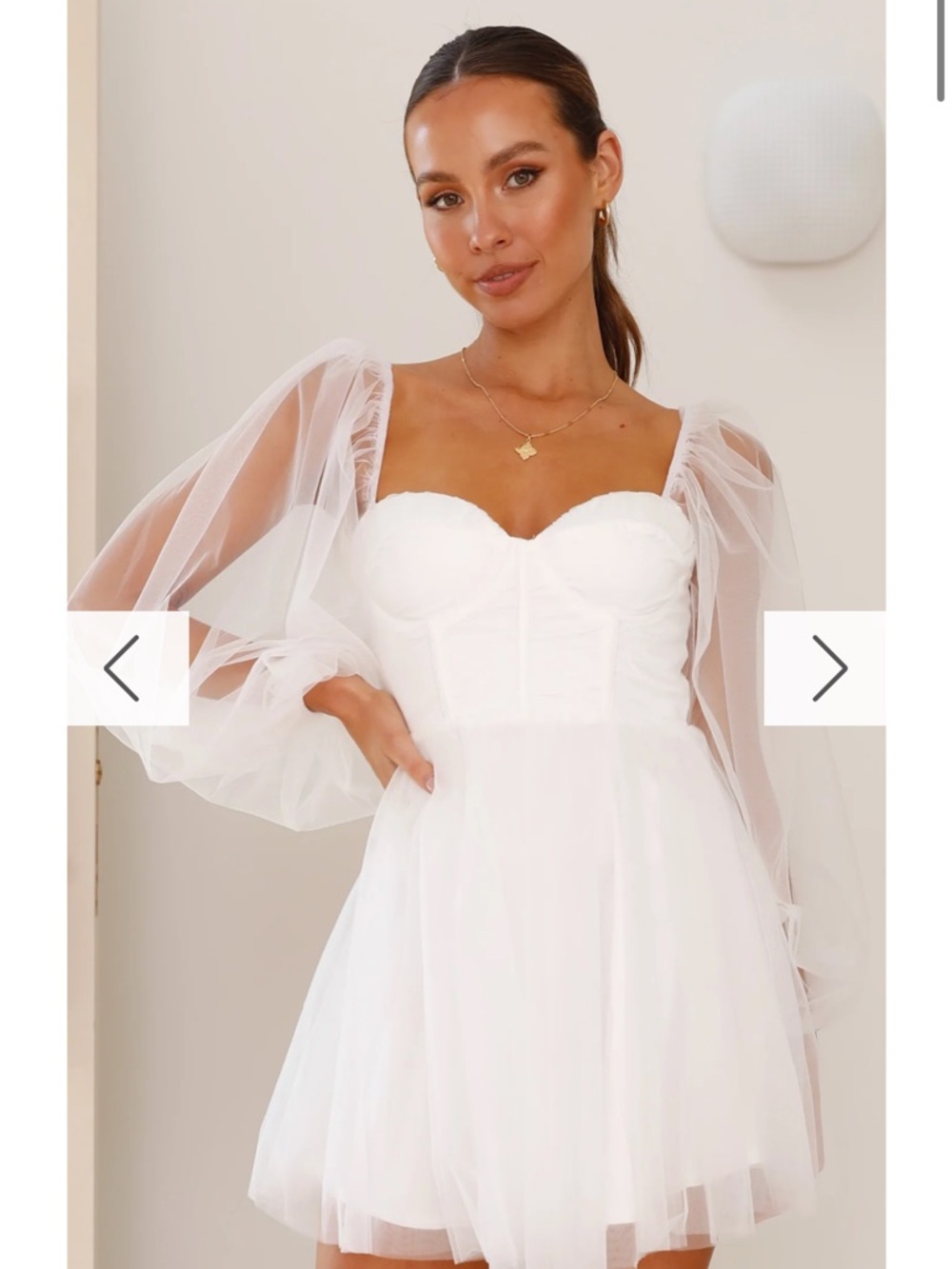 White Puff Sleeve Mesh Mini Dress